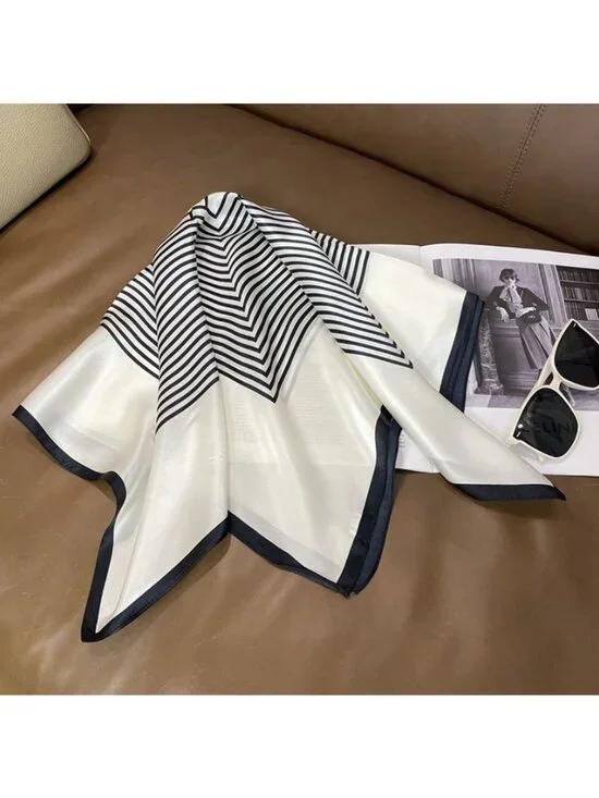 ✨Silky Black and White Art Scarf Geometric Square Design Luxury Accessory hijab✨ - Picture 3 of 7